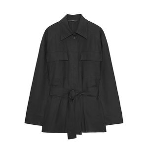Womens Black Belted Poplin Shirt